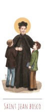 Saint Jean Bosco illustration au format signet avec vie du saint au verso